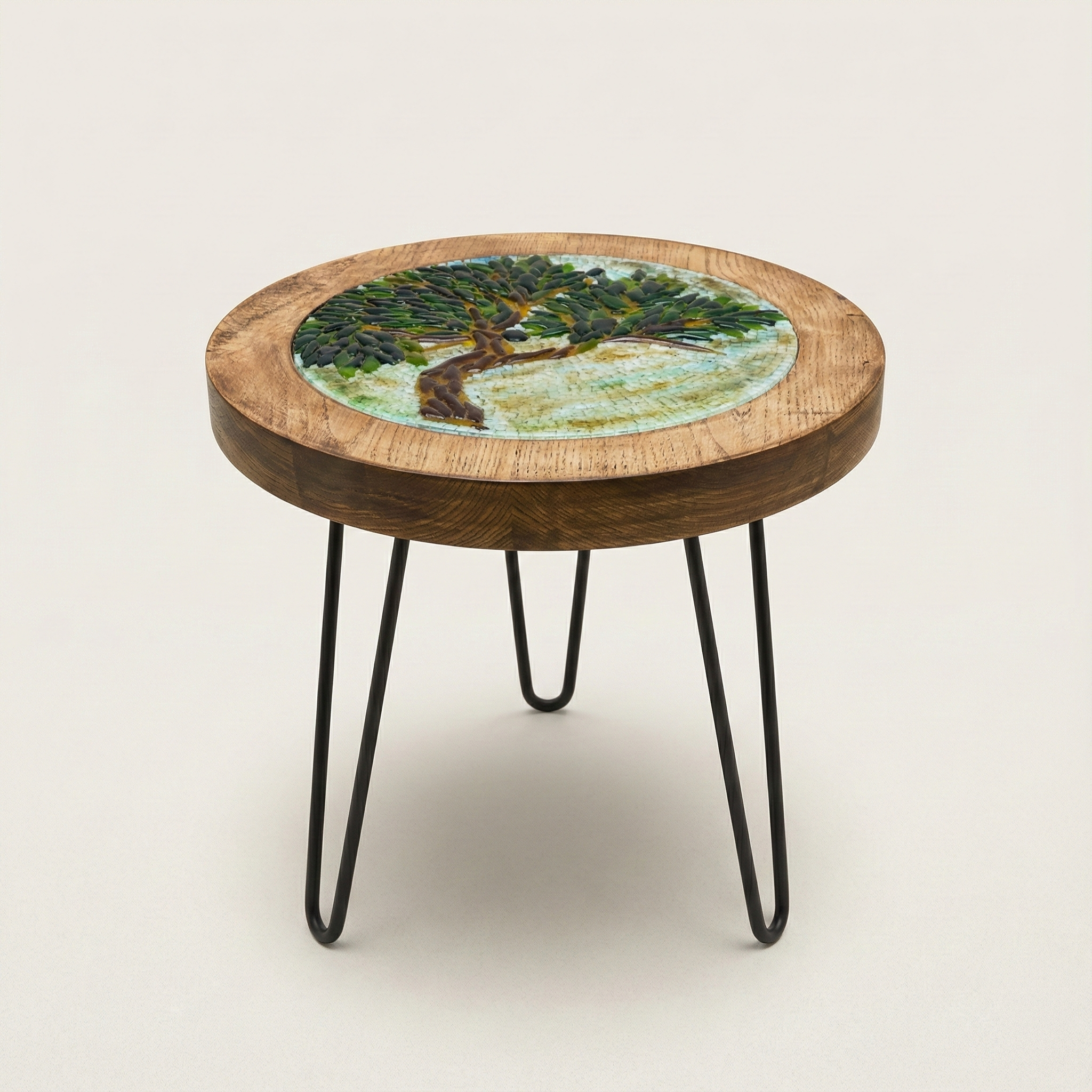 Hayat Ağacı: El Yapımı Cam ve Ahşap Yan Sehpa - Görsel 2