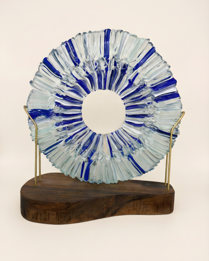 Buzul Mavisi: Büyük Boy Füzyon Cam Disk Heykel