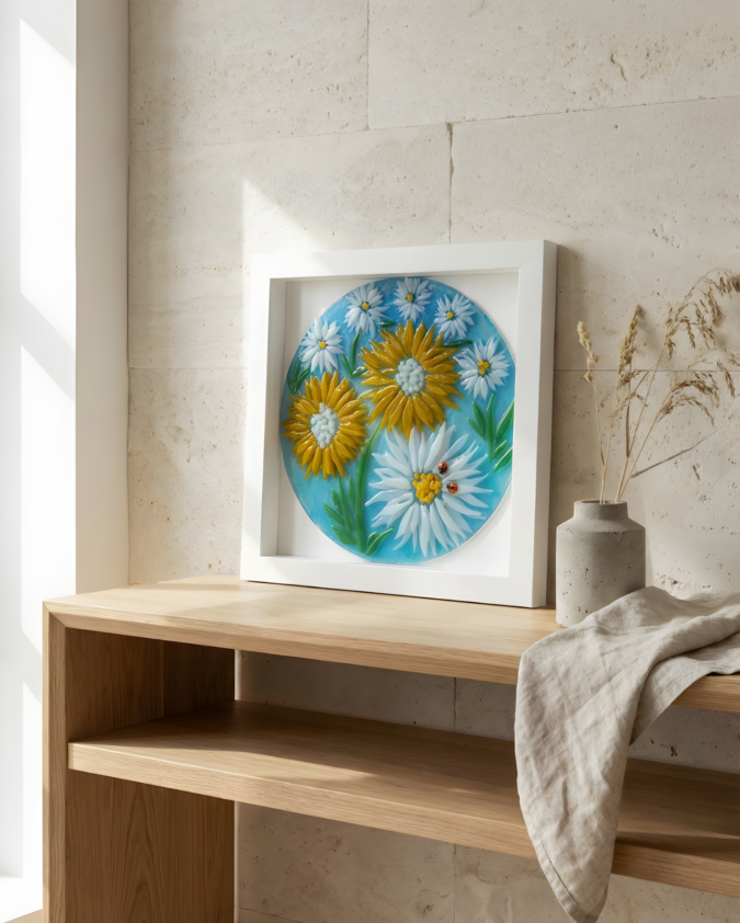 Papatya Tarlası: El Yapımı Füzyon Cam Duvar Dekoru