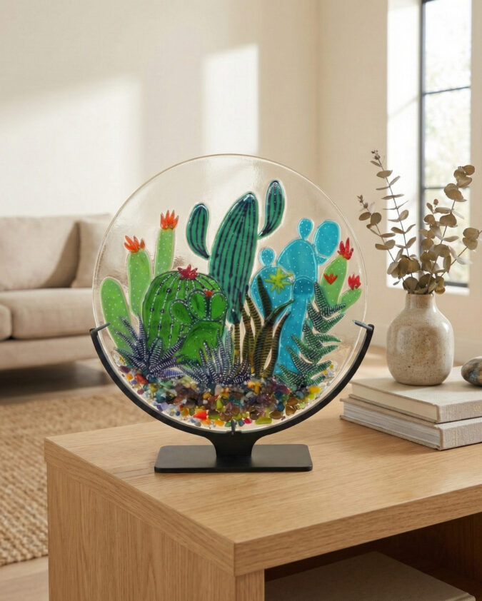 Çöl Esintisi: Kaktüs ve Sukulent Bahçesi Cam Disk