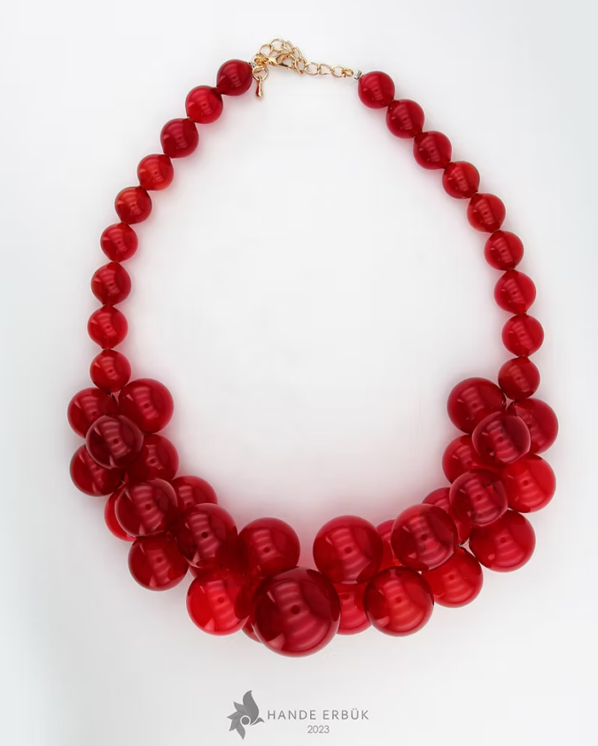 Bordo Balon Üfleme Cam Kolye