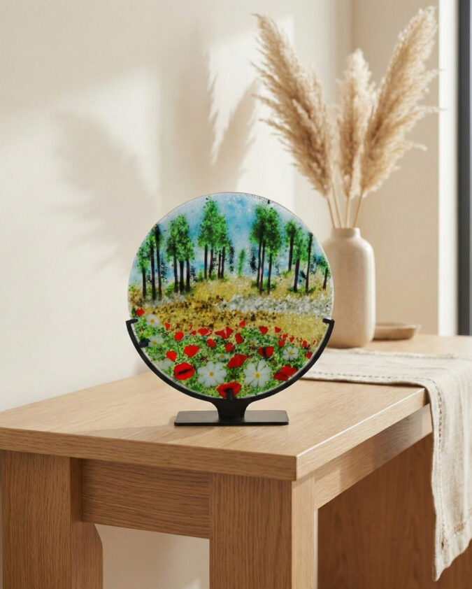 İlkbahar Esintisi: El Yapımı Peyzaj Cam Dekor (Ayaklı)