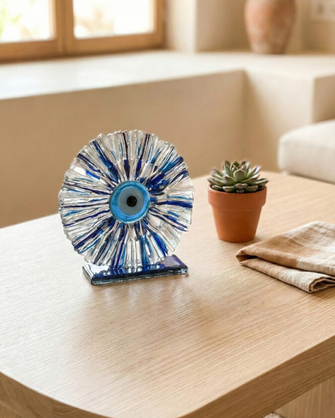 Mavi Harmoni: Mavi Kaideli Işınsal Dokulu Cam Nazar Boncuğu (15 cm)