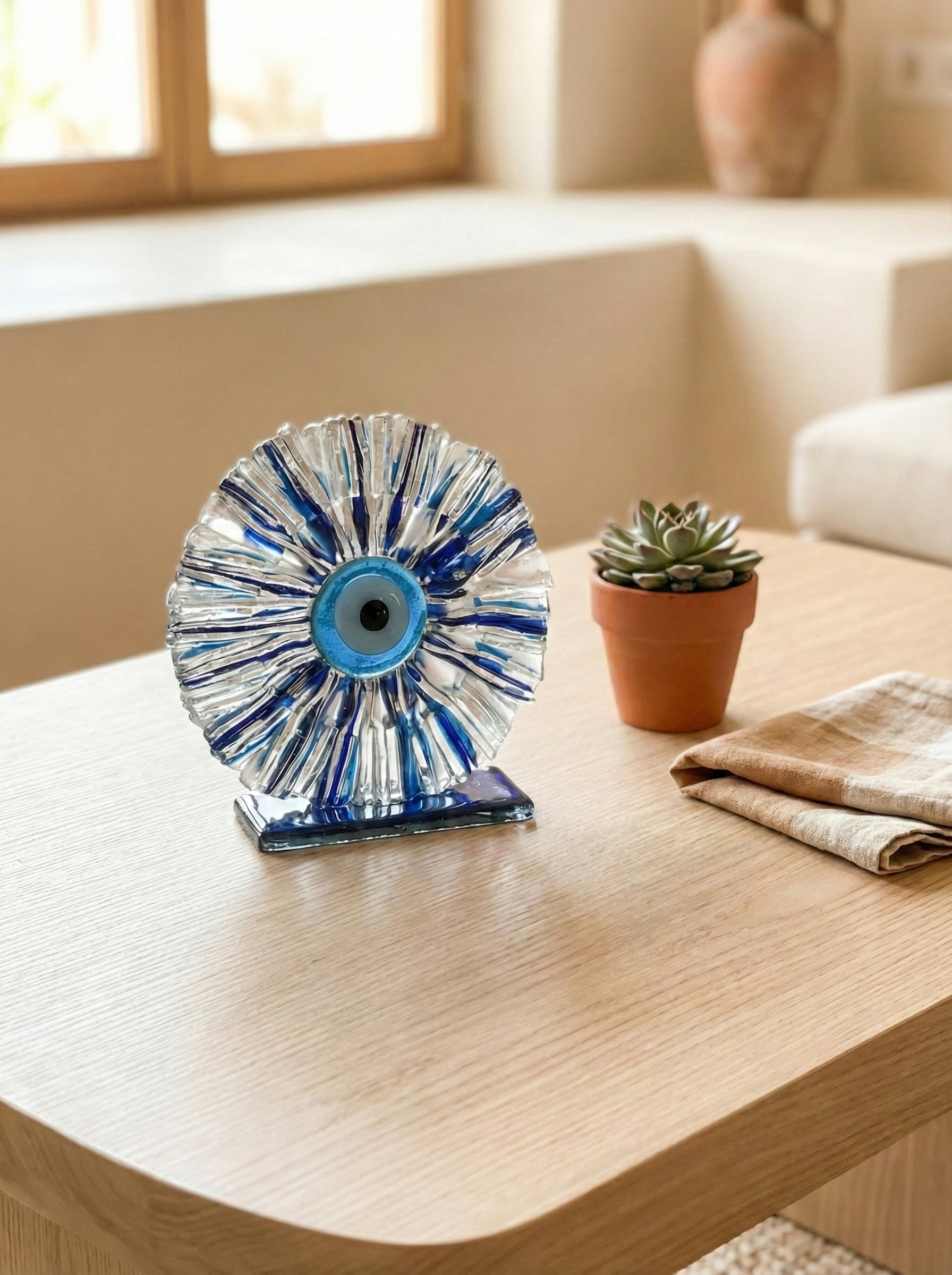 Mavi Harmoni: Mavi Kaideli Işınsal Dokulu Cam Nazar Boncuğu (15 cm)