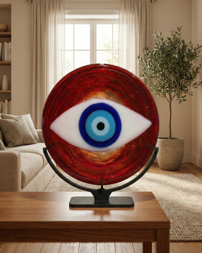 Tutkunun Rengi: Kırmızı Hareli Modern Nazar Boncuğu Obje (15 cm)