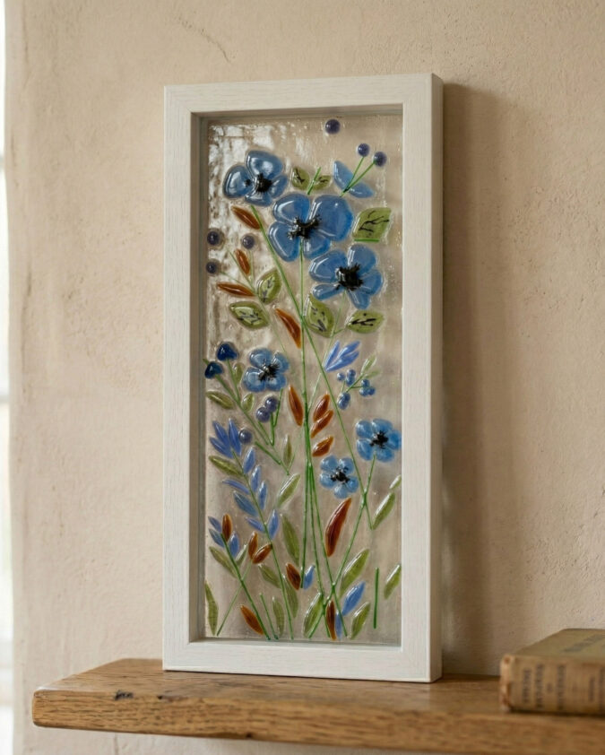 Bahar Dalları: Mavi Çiçekli Dikey Cam Pano