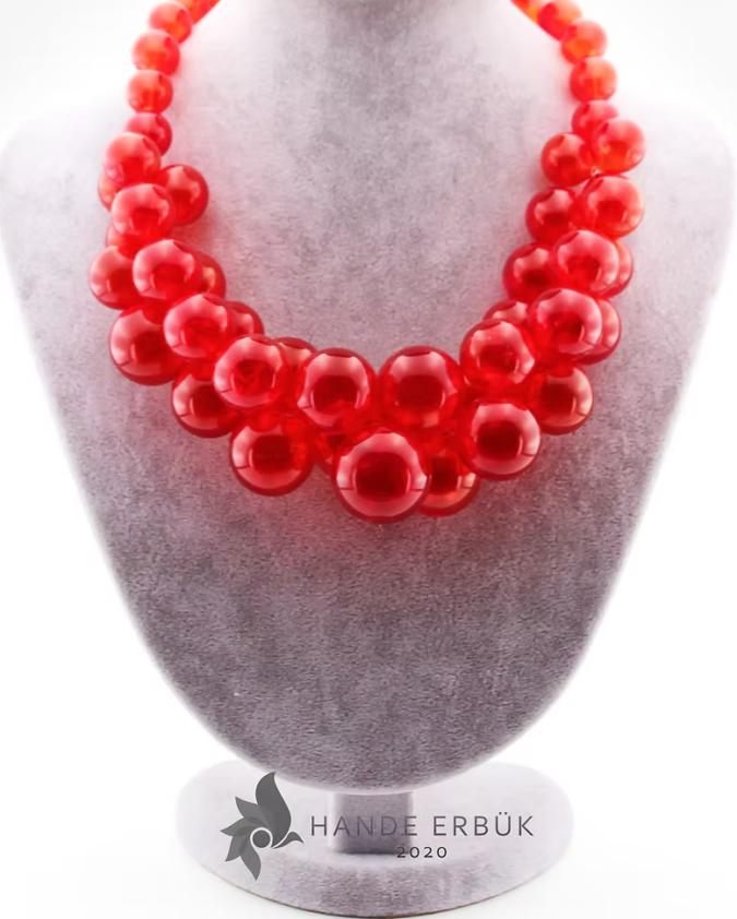 Kırmızı Balon Üfleme Cam Kolye