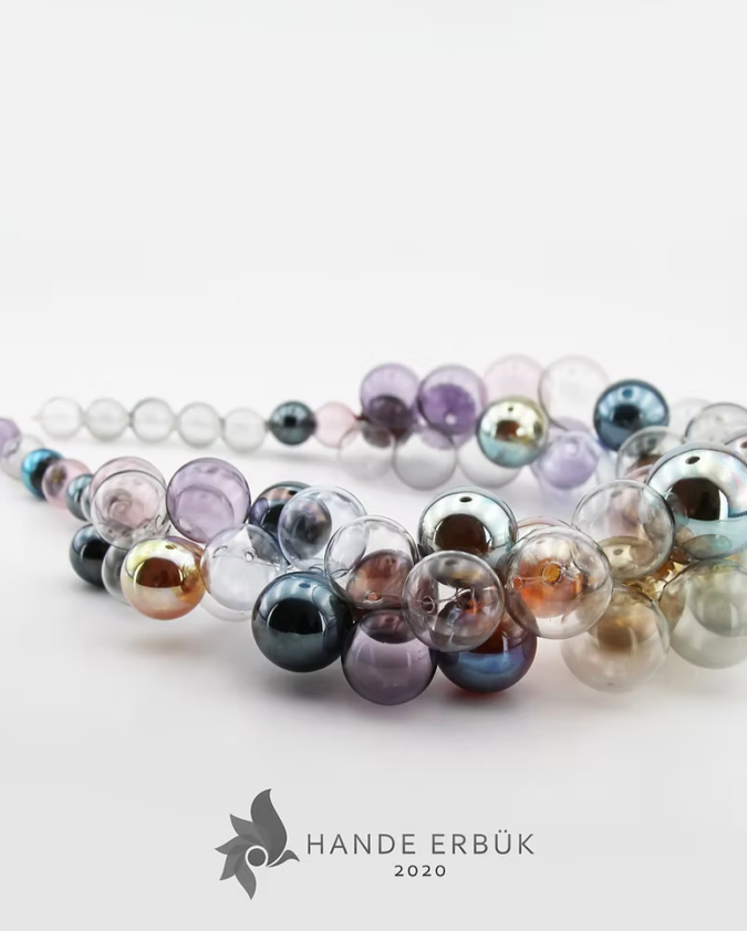 Gümüş Balon Üfleme Cam Kolye