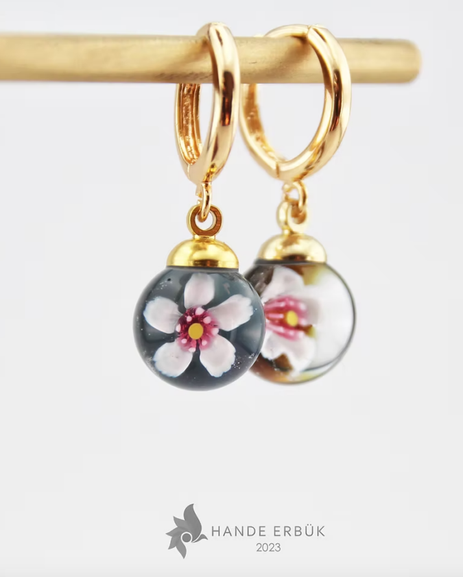 Murrini Sakura Cam Küpe