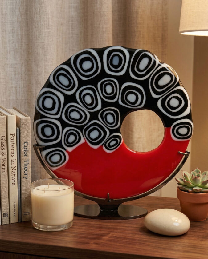 Geometrik Denge Siyah Kırmızı Modern Cam Obje (30 cm)