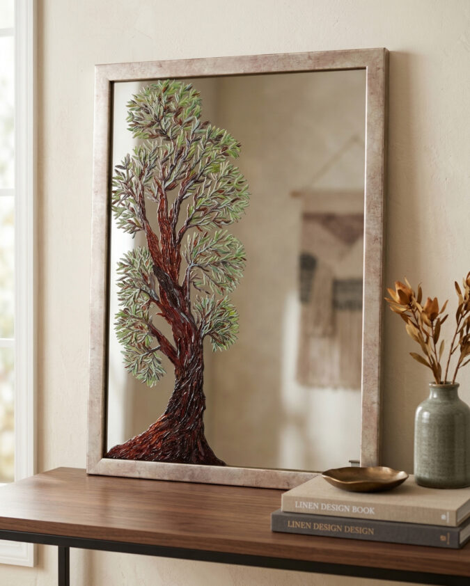 Hayat Ağacı Füzyon Cam Sanatlı Premium Ayna 50x70 cm