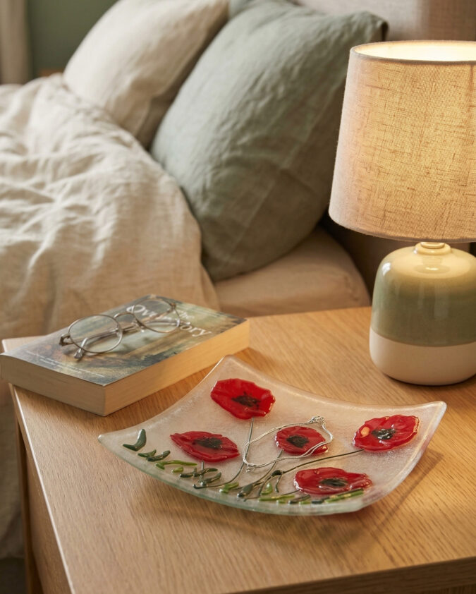 Kırmızı Gelincik Serisi Dekoratif Cam Tabak 20 cm