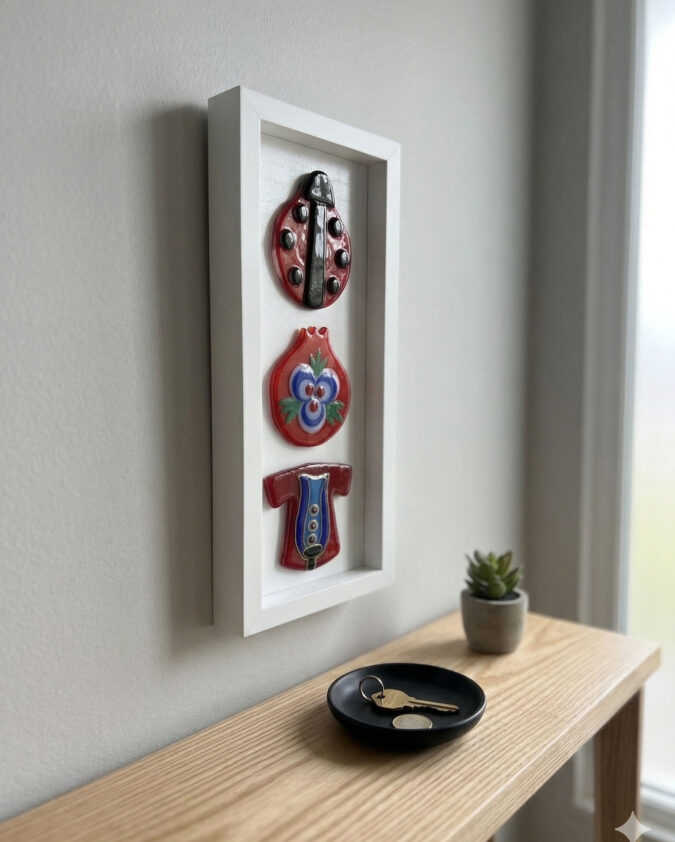 Kırmızı Tılsımlar Uğur Böceği Nar Kaftan Cam Pano 15x35 cm