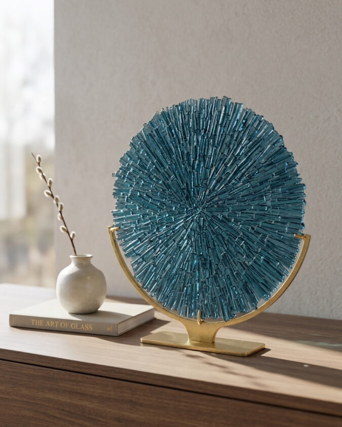 Kristal Mercan Altın Ayaklı Modern Cam Obje 30 cm