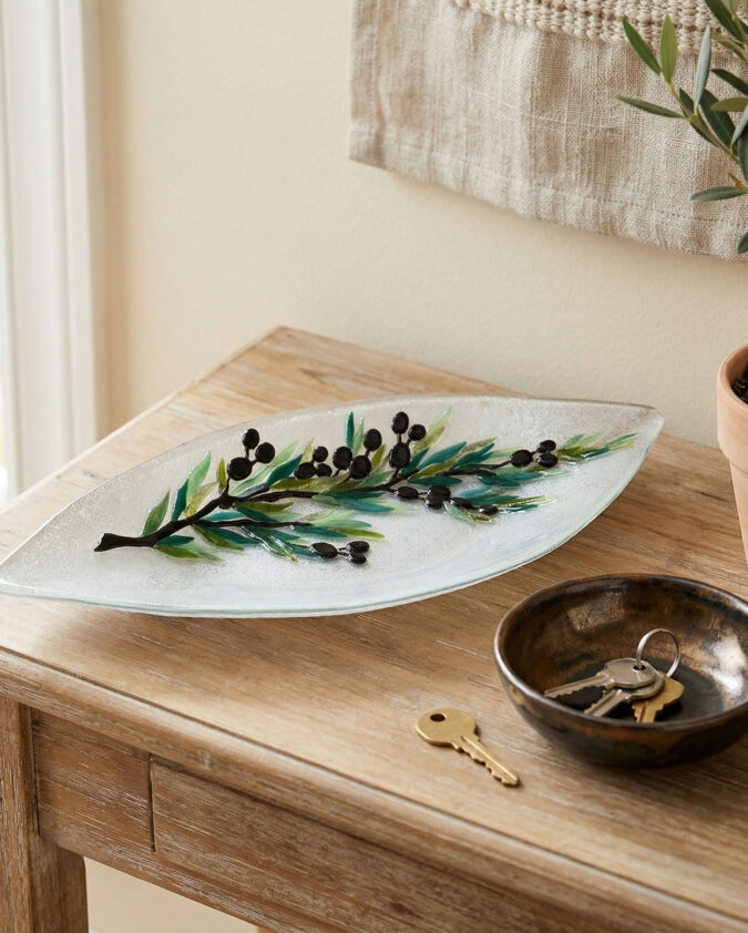 Zeytin Dalı Serisi Kayık Form Cam Tabak 40x18 cm