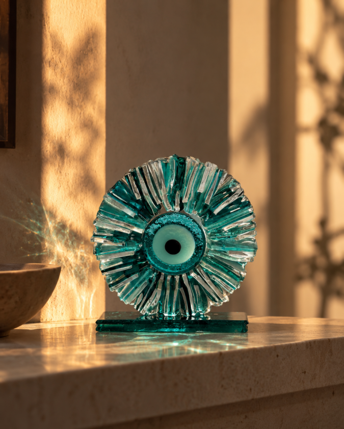 Yeşil Şeffaf Nazar Boncuğu Disk 15 cm