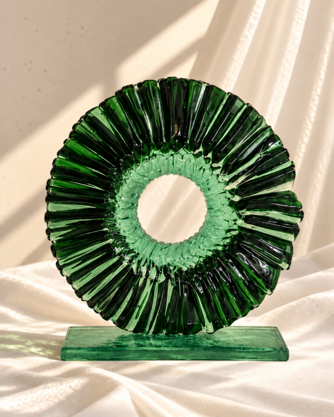 Zümrüt Yeşili Cam Disk Obje 25 cm